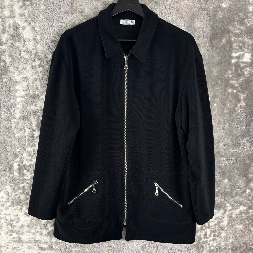 Clichy Size 8 Stretch Minimalist Outdoor Jacket Black Collar Long Sleeve Zipper